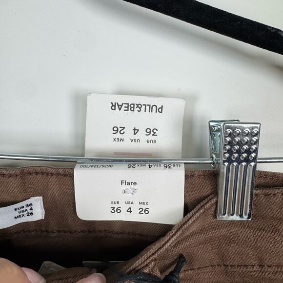 Pull&Bear Brown Flare High Rise Cotton Jeans Size 4 NWT - Picture 3 of 9